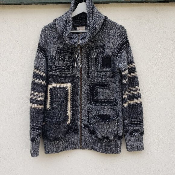 Wilfred Free Black and White Primitive Pattern Wool Alpaca Blend Zeno Jacket - Picture 3 of 8